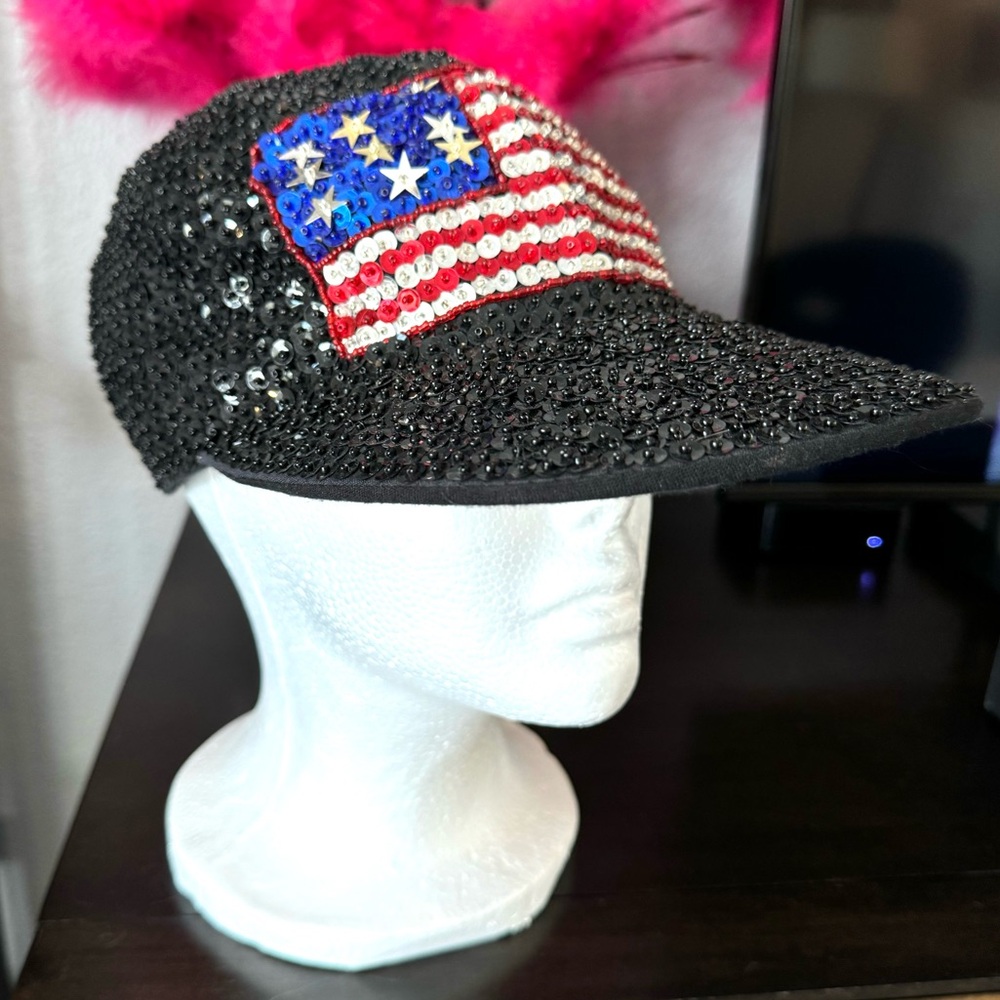 JC Black Sequined American Flag Cap